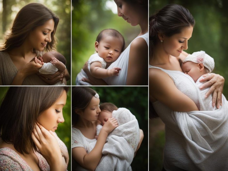 Allattamento: diverse foto di una donna che allatta il proprio bambino